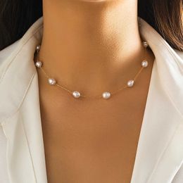 Chokers Minimalist Elegant Imitation of Pearl Necklace Womens Wedding Bride Gothic Thin Chain Choking Girlfriend Y2K Jewellery Gift d240514