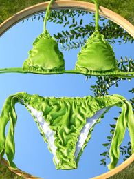 ZRTAK Swimsuit Bikinis Micro Thongs Women Triangle Swimwear Velvet Bandage Bathing Suits Brailian Biquini 240508