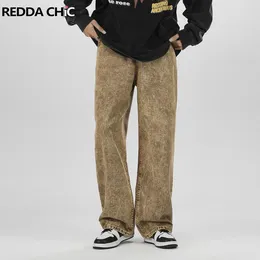 Men's Jeans REDDACHIC Maillard Style Baggy For Men Brown Distressed Wide Leg Casual Pants Cowboy Retro Y2k Trousers Korean Streetwear