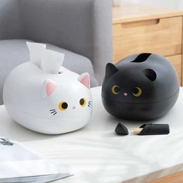 Tissue Boxes Napkins Kawaii Cat Tissue Box Kitchen Napkin Storage Box Wc Paper Container Desktop Toilet Paper Holder Nordic Style Home Decoration B240514