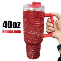 Mugs Rhinestone 40oz Tumbler With Handle Sparkling Stainless Steel Coffee Cup Travel Bling 40 Oz Straw Mug Vacuum Insulated Drinkware