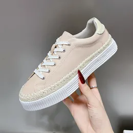 High-end Women's Casual Shoes Summer New Handmade Weave Design Round Head Lace-up Leisure Shoes Comfort Foot Feel Versatile Thick Bottom Ladies Loafers