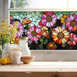 Window Stickers Stained Glass Film Flower Pattern Static Cling Decorative Tinting Non-Adhesive Decals Decor