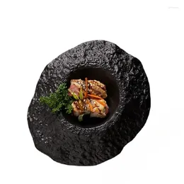 Plates Volcano-shaped Black Deep Plate Creative Irregular Ceramic Tableware In Restaurant French Special-shaped Soup Swing