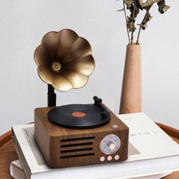 Vintage trumpet flower wood grain Bluetooth speaker with rotatable classic store decorations, sound system, radio, portable phonograph
