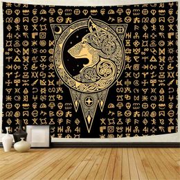 Tapestries Ancient Viking Meditation Rune Print Pattern Tapestry Home Bedroom Living Room Dormitory Wall Decor Background Cloth
