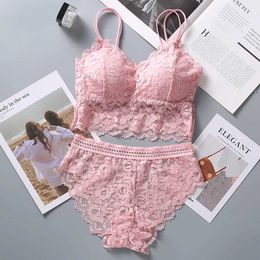 Bras Sets Lace Bra Panties Set Bralette Women Low Waist Panties Padded Underwear Female Sexy Lingerie Set Wire Fr Intimate Ropa Mujer Y240513