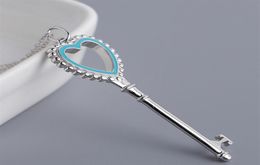 11 Classic Silver S925 HeartShaped Key Blue Enamel Pendant Necklace Jewellery Authentic Ladies T Holiday Gifts High Quality Q0531264878939