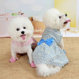 Dog Apparel Summer Floral Bow Dress Pet Wedding Dresses For Chihuahua Pug Yorkie Clothing Puppy Cat Products Clothes Small Dogs