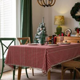 Table Cloth Rectangle Tablecloth Merry Christmas Party Decoration Cover Dyed Plaid Red Dinner Navidad Decorations 2024
