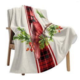 Blankets Christmas Red Plaid Cardinal Bird Throw Blanket Soft Plush Warm Sofa Holiday Gifts