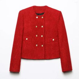 Women's Suits Maxdutti French Fashion Office Double Breasted Textured Suit Casual Red Elegant Jacket Blazers Women Tops