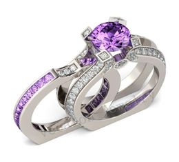 Bridal Ring Set Round Cut 925 Sterling Silver Top Selling Sparkling Jewelry Amethyst CZ Diamond Woemen Wedding Ring Set For Lovers2084522