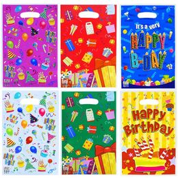 Gift Wrap 10/20pcs Happy Birthday Printed Plastic Bags Candy Cookie Treat Packing Bag Kids Party Favours Baby Shower Supplies