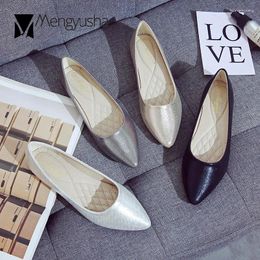 Casual Shoes Glitter Sequins Cloth Flats Gold/silver Pointed Toe Shallow Scoop Woman Comfortable Soft Soled Non-slip Moccasins 43