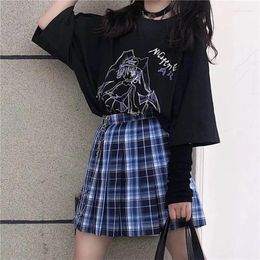 Skirts Y2K Pure Pleated Skirt Women's Cute College Style High Waist Blue Black Line Design Sense Jk Short Fresh Sweet