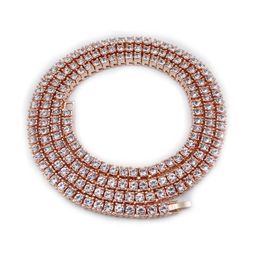 Tennis Rose Gold Crystal Necklace Silver 1 Row Tennis Chain Mens Rap Singer Rock Punk Ice Out Neutral Hip Hop Jewellery Necklace d240514