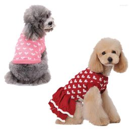 Dog Apparel Pet Sewater Winter Cute Love Pattern Print Sweater Dress For Small Medium Dogs Warm Cat Puppy Pullover