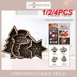 Baking Moulds 1/2/4PCS Stamp Biscuit Mould 3D Cookie Plunger Cutter Christmas Tree Cake Mould Cutters 2024 Xmas