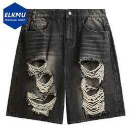 Hip Hop Denim Shorts Distressed Ripped Streetwear Black Jeans Shorts Men 2024 Summer Fashion Casual Loose Short Pants Vintage 240513