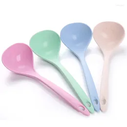 Spoons 4 Colors Long Handle Soup Spoon 1Pcs Dinner Scoops Wheat Straw Large Porridge Tableware Dinnerware Kitchen Cooking Tool