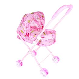 Simulation Doll Car 21.6 Inch Pink Baby Stroller Household Toys for Kids Role Play Dollhouse Pink Stroller Accessories DIY Kids Games Birthday Gifts