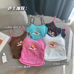 Clothing Sets Girls 2024 Summer Cartoon Print Little Angel Solid Women Short Sling Tank Top Trend