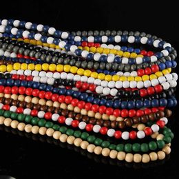Beaded Necklaces Hip Hop Wooden Bead Necklace for Mens Rock Style Wooden Long Chain DIY Jewelry Accessories for Mens Party Gifts d240514