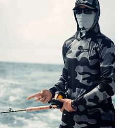 Active Pants BILLFISH equipment camouflage fishing hoodie mens sun protection with a mask UPF 50+hunting shirt mens long sleeved clothingL2405