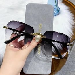 Sunglasses 2024 Rimless Women Fashion Gradient Lenses Sun Glasses Lady Vintage Alloy Legs Classic Designer Shades UV400