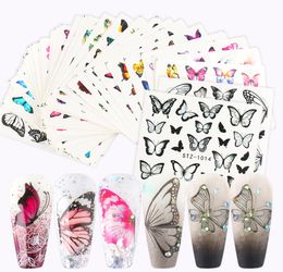 30pcs Butterfly Flowers Nail Sticker Set Water Transfer Nail Art Slider Decals Leaves Image Wraps for Manicure STZ98310175358180