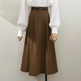 Skirts 2024 Spring Women's Professional Commuter Ol High Waist Midi Length Coffee Skirt Style A-line Large Swing