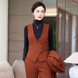 Women's Two Piece Pants 2024 High-end Female Professional Suit Fashion Elegant Lady Sleeveless Vests Spring Autumn Blazer Vest