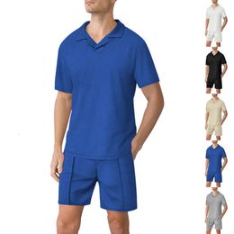 Summer men's lapel polo casual loose short sleeved shorts set M514 50