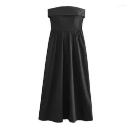 Casual Dresses 2024 Summer Sexy Girl Slim Waist Tube Top Dress One-neck Off-shoulder Black Temperament Long Skirt