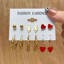 Dangle Earrings Fashion Gold Color Metal Heart Twist Set Circle Hoop For Women Vintage Trendy Jewerly Accessories