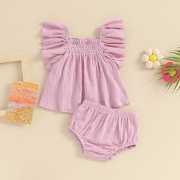 Clothing Sets Toddler Infant Baby Girls Summer 2 Piece Outfits Solid Color Ruffles Tank Tops And Elastic Shorts Set Fashion Cute Clothes