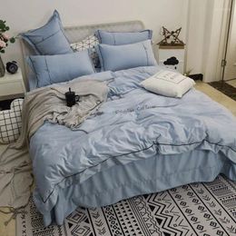 Bedding Sets Sky Blue Crystal Velvet Set Warm 4pcs/set Ruffles Bed Sheet Embroidery Cover Flat Flannel Duvet Fleece Grey Solid