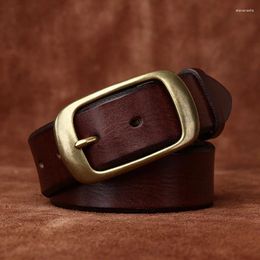 Belts 3.8CM Men High Quality Genuine Leather Belt Luxury Designer Copper Buckle Handmade Pure Cowskin Strap Male Jeans For Man