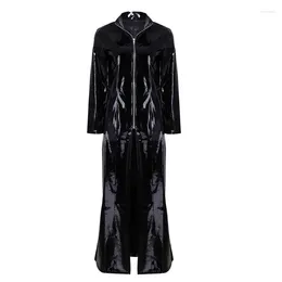 Casual Dresses M-5XL Women Sexy Patent Leather Maxi Dress Long Sleeve PVC Slim Front Zipper Split Fashion Party Club Wear Custom