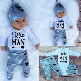 Clothing Sets Baby Boy Clothes Set Letter Romper Bodysuit Jumpsuit Bear Print Pants Beanie Hat 0-18M Born Infant Toddler Spring Fall Outfit