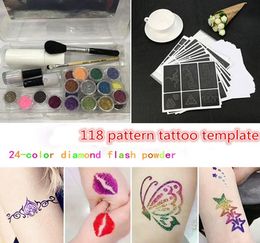 ISHOWTIENDA Glitter Tattoo Powder Temporary Tattoo Body Painting Kit Brushes Glue Stencils tatoo for 3363773
