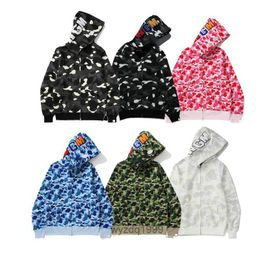 Shark Hoodies Camo Full Zip Mens Womens Deisigners Hoodie Fashion Hoody Stylist Cartoon Sharks Printing Jacket Man Casual Sweatshirts Size6RJF