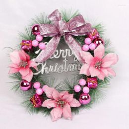 Decorative Flowers Merry Christmas Wreath For Front Door Glitter Artificial Flower Hanging Home Window Outdoor Decoration Garland
