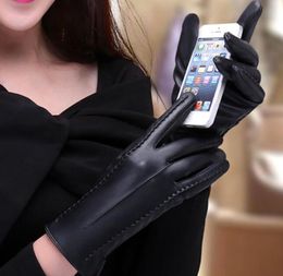 High Quality Leather Touch Screen Gloves Women Soft Comfortable Mittens Waterproof Winter Autumn Motorcycling Driving Gloves Solid3998321