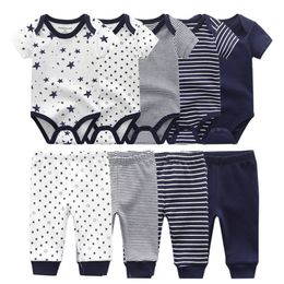 6/9/10PCS Baby Girl Clothes born Solid BodysuitsPants Cotton Baby Boy Clothes Short Sleeve Girls Baby Clothing Cartoon 240512