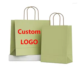 Gift Wrap Fresh Custom Take-out Shopping Gifts Printed Logo Kraft Paper Bag Packaging Handbag Clothing Store Customization