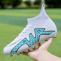 Football shoes, high top flying woven socks, hooded shoes for boys and girls AG long nail leather feet, youth football shoes