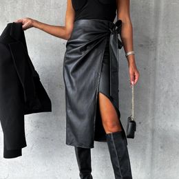 Skirts High Waisted Leather Skirt Sexy Slim Fit Punk Harajuku Gothic Slit Side Style Hip Wrapped Pencil For Women's Daily Wear