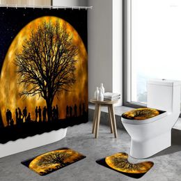 Shower Curtains 4pcst Set Universe Starry Sky Black Tree Curtain Color Galaxy Night Scenery Anti-Slip Rugs Toilet Mats Bathroom Carpets